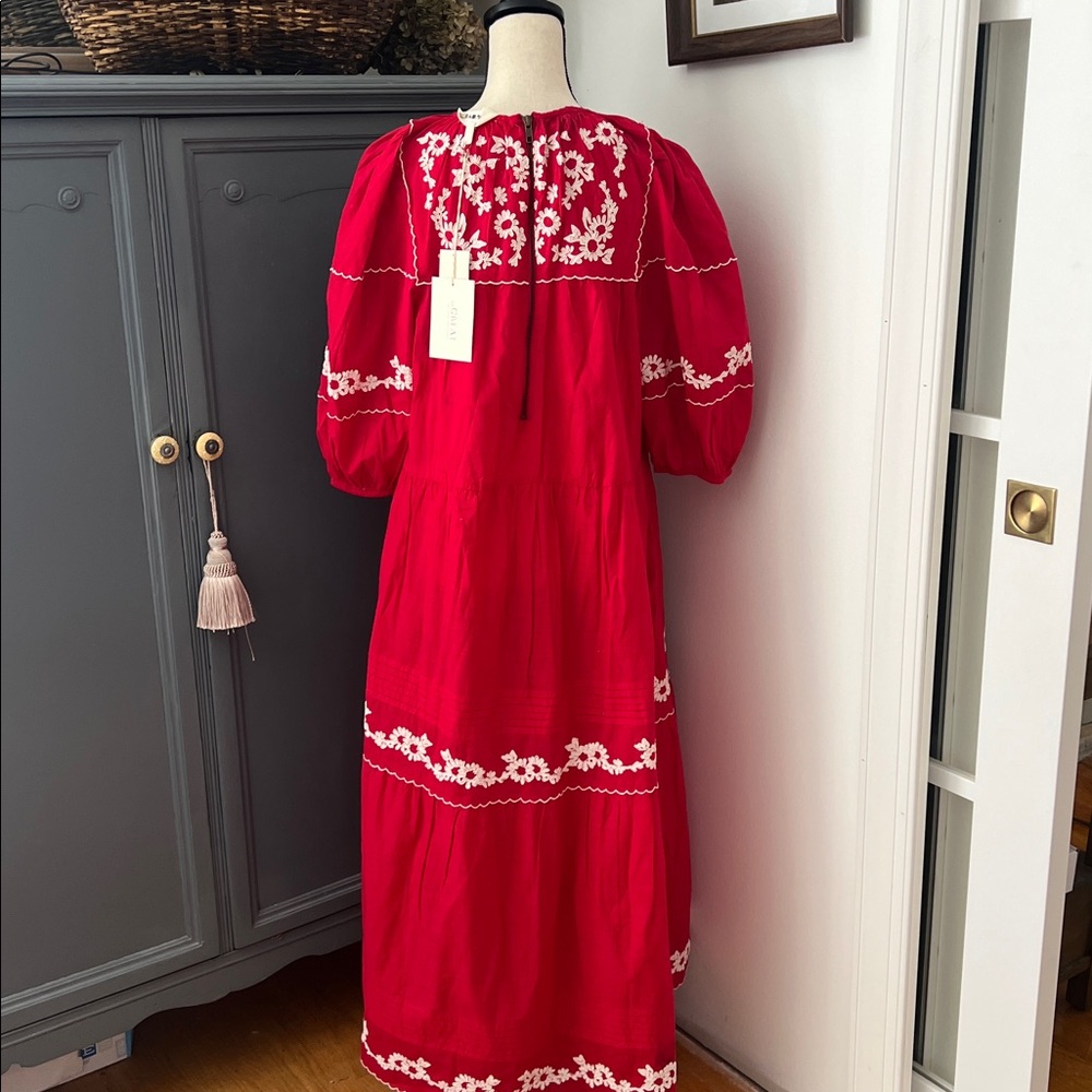NWT The GREAT. Heirloom dress in Cherry Red - Picture 7 of 8